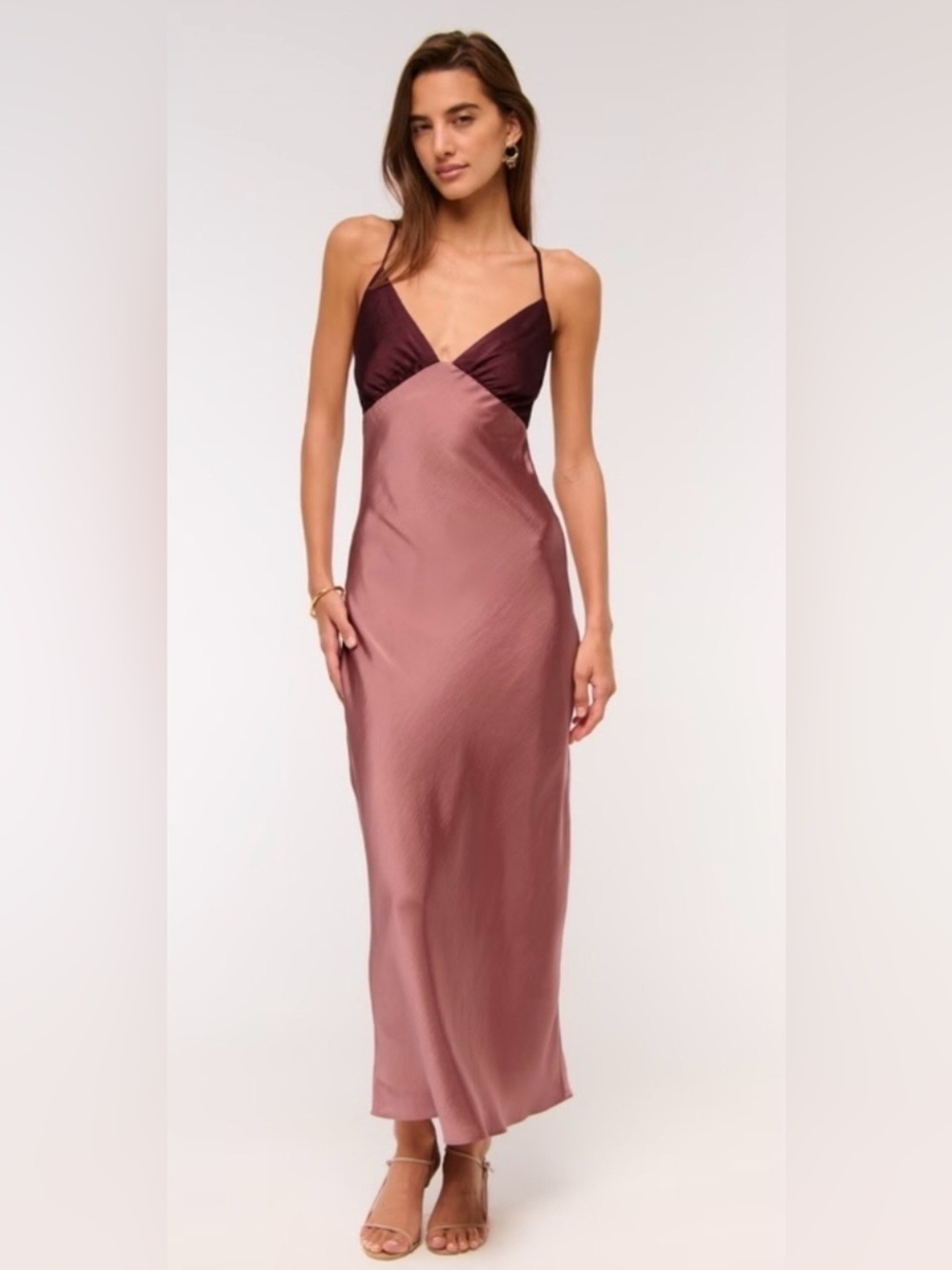 Abercrombie & Fitch Two-Tone Julia Satin Slip Maxi Dress - Mauve and Plum